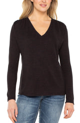 Women's Liverpool long slv vneck knit top w. shirring Liverpool