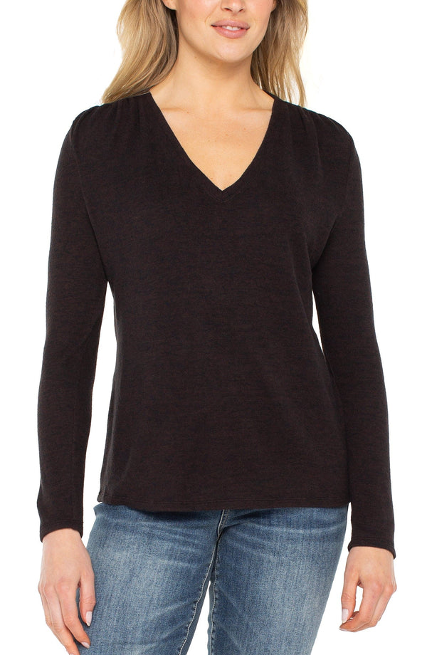 Women's Liverpool long slv vneck knit top w. shirring Liverpool