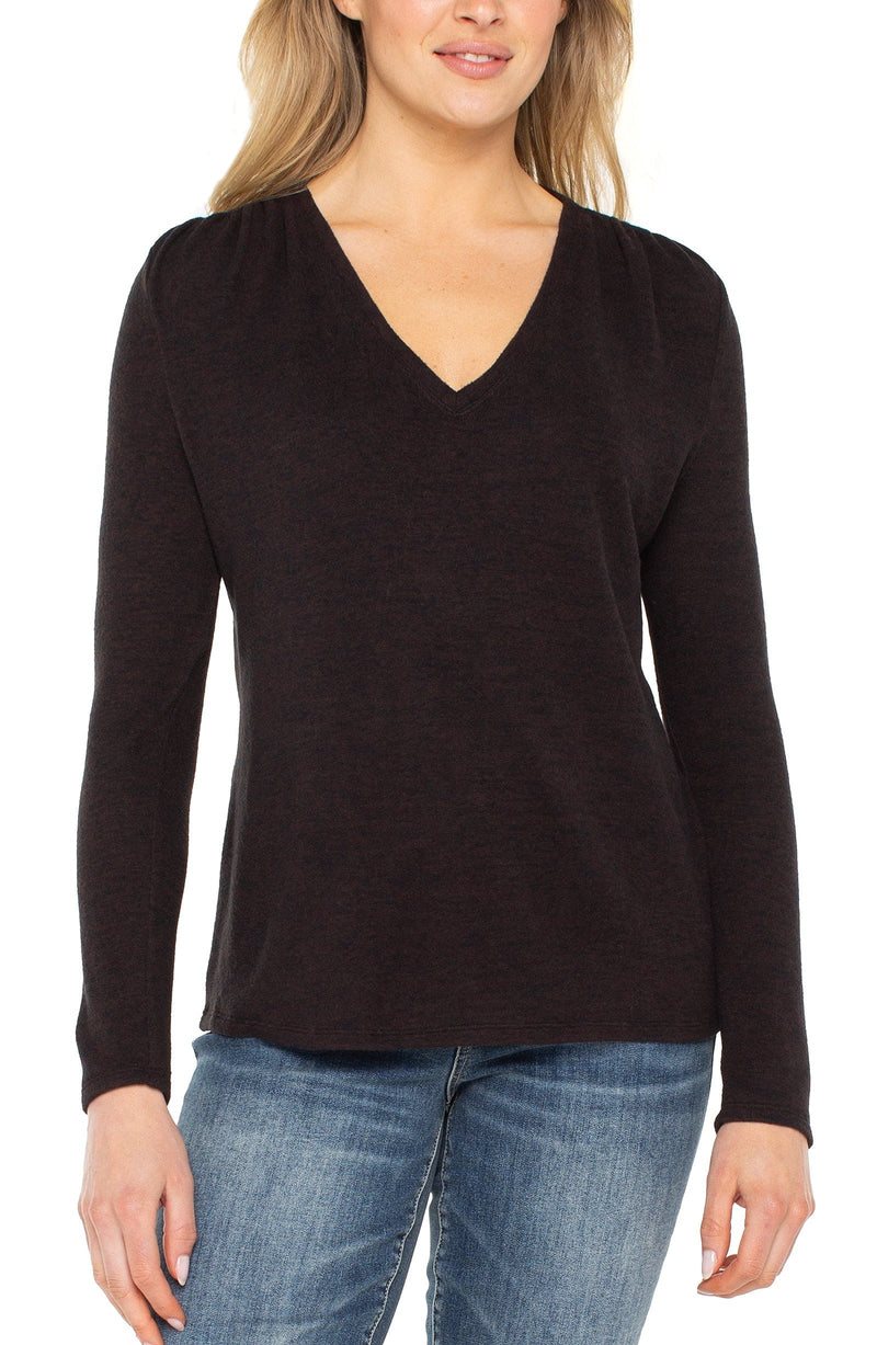 Women's Liverpool long slv vneck knit top w. shirring Liverpool
