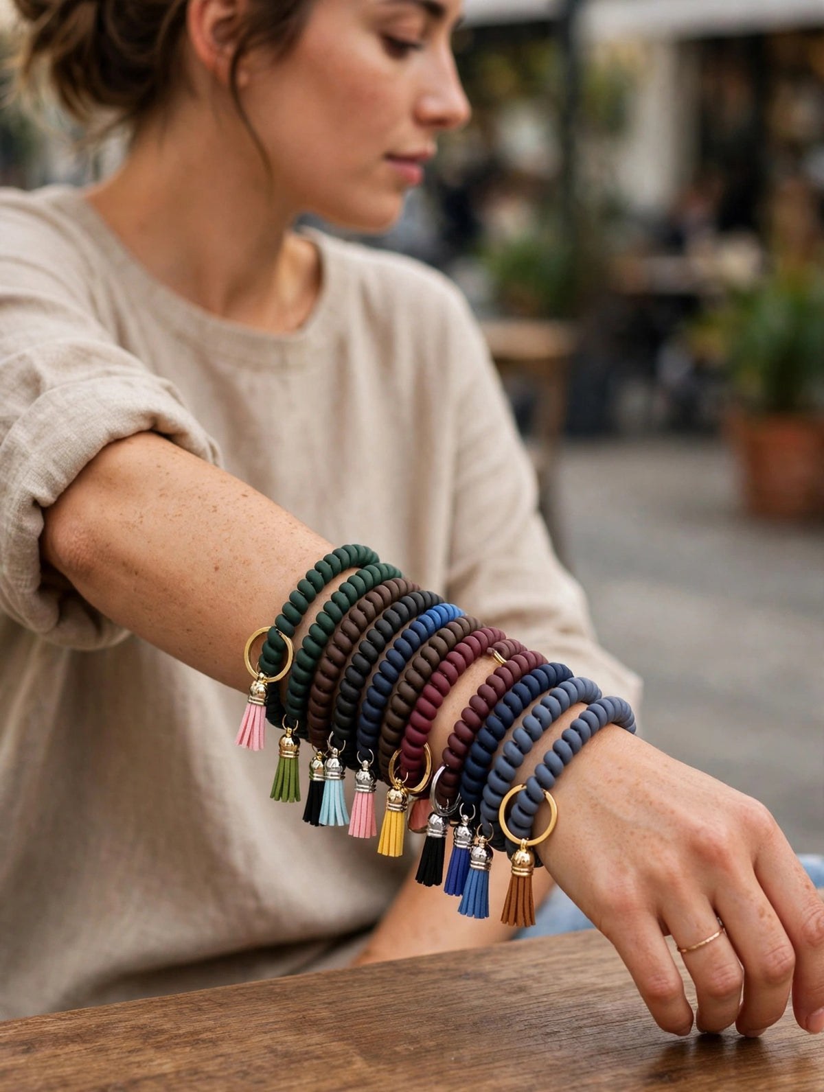 Spiral Wrist Keychain with Tassel