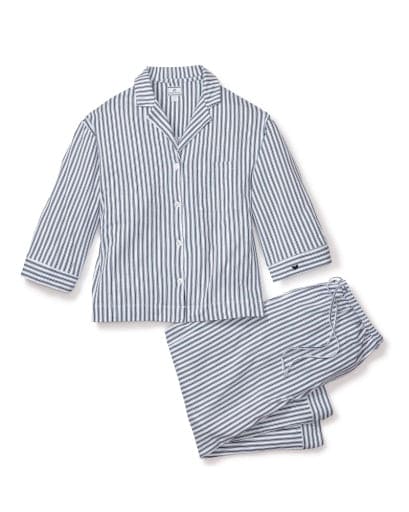 Olivia Wide Leg Pajama in Navy French Ticking Petite Plume