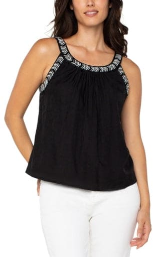 sleeveless woven tank w beading