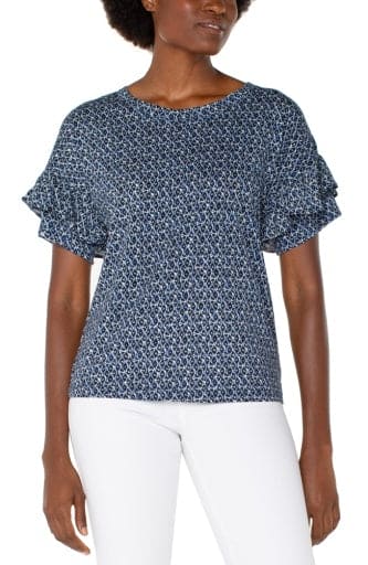 1/2 slv drop shoulder cn knit top w ruffle