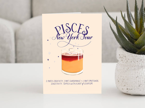 Pisces - The Cocktail Zodiac Astrology Birthday Card MizSant Studio