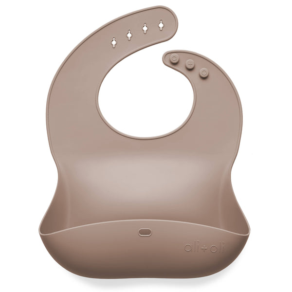 Silicone Baby Bib Roll Up & Stay Closed (Taupe) Ali+Oli