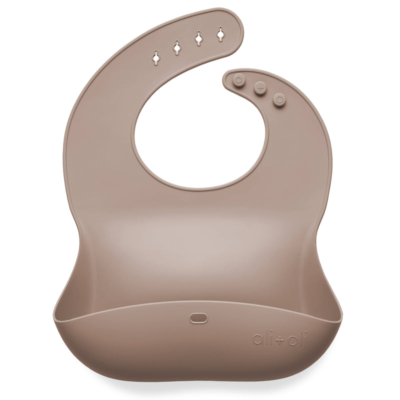 Silicone Baby Bib Roll Up & Stay Closed (Taupe)