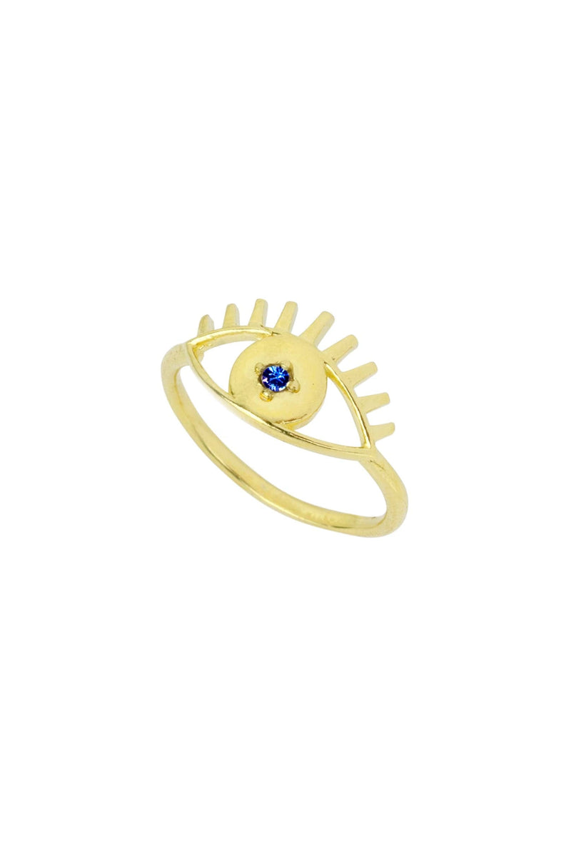 Evil Eye Gold Ring - Blue Swarovski
