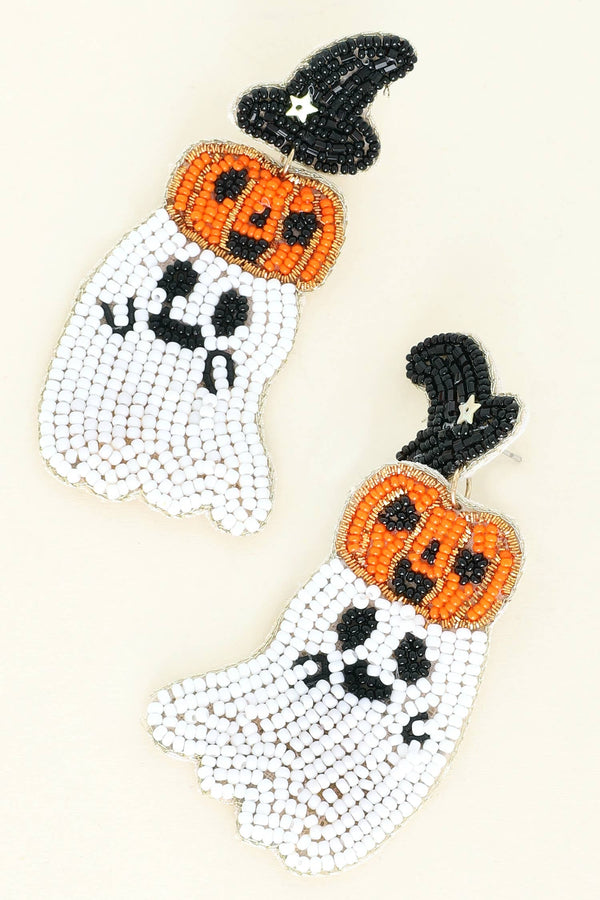 Women's Witch Hat Ghost Halloween Beaded Earrings SP Sophia Collection