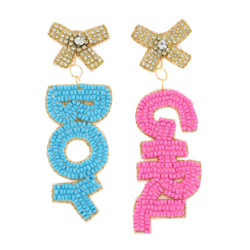 SP Sophia Collection - Beaded Gender Reveal Jeweled Boy Girl Dangle Earrings
