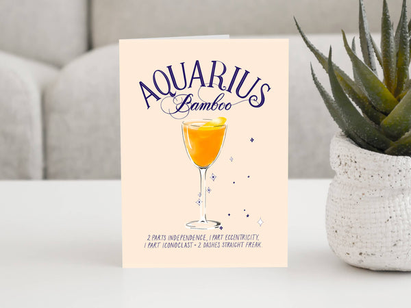 Aquarius - The Cocktail Zodiac Astrology Birthday Card MizSant Studio