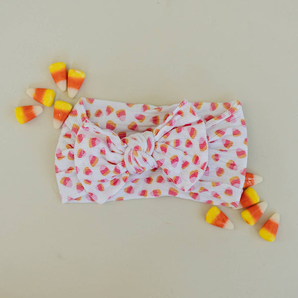 Ribbed Candy Corn Halloween Nylon Baby Headband Golden Dot Lane