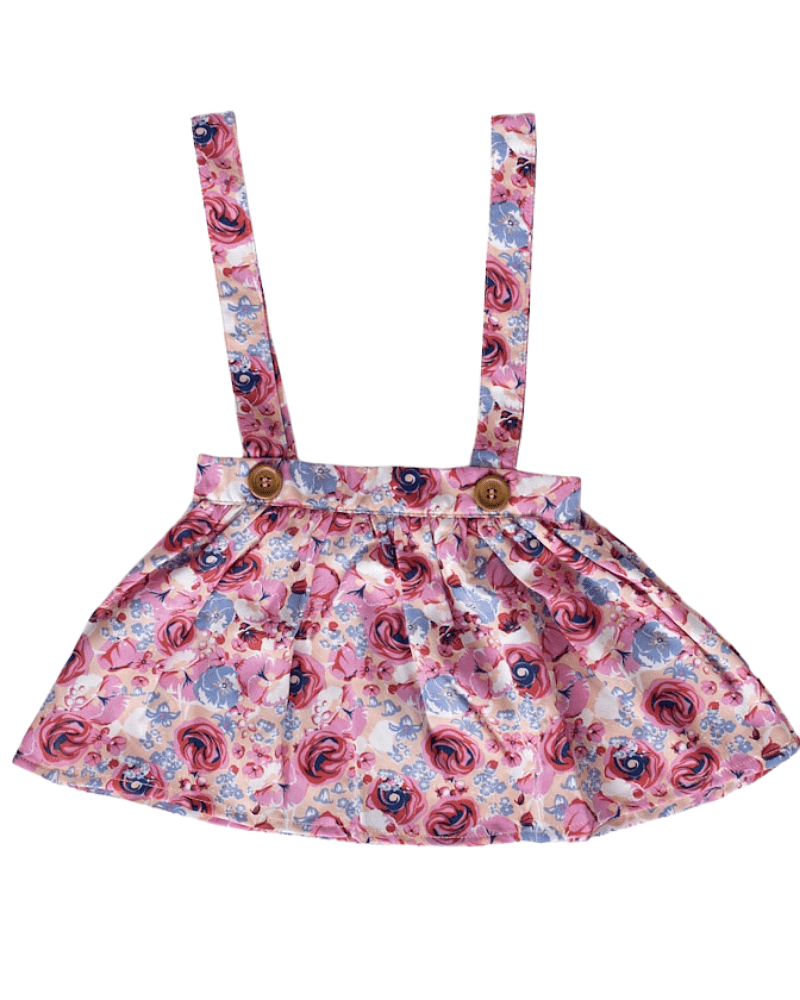 Baby Girl Suspender Skirt - Pink Floral freeshipping - Kindred & Crew
