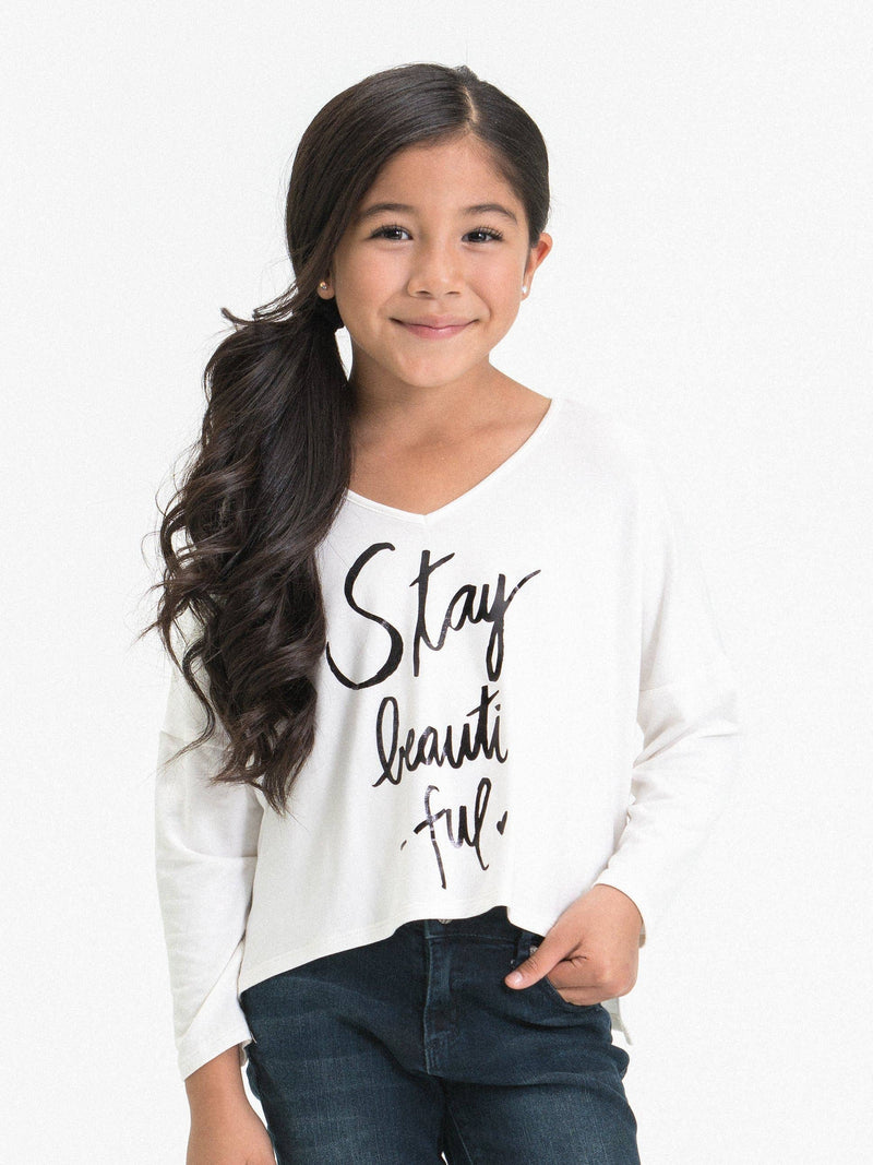 Girls "Stay beauti-ful" V-neck Top