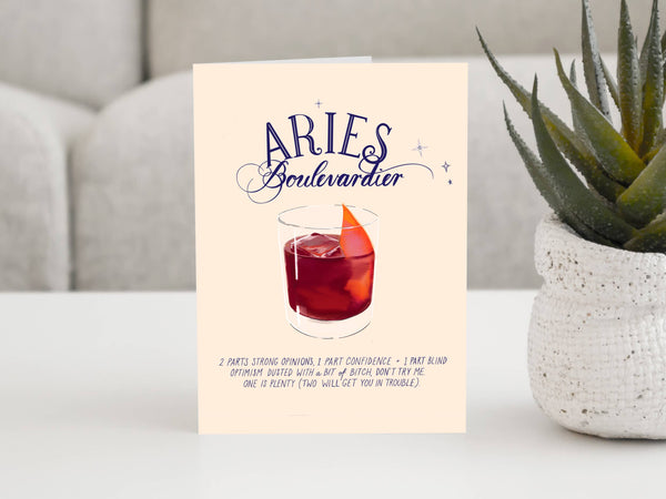 Aries - The Cocktail Zodiac Astrology Birthday Card MizSant Studio