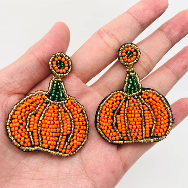 Halloween Handmade Beaded Pumpkin Earrings Mio Queena