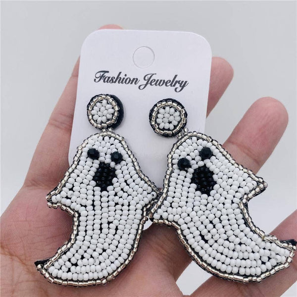 Hand-woven Beads Ghost Halloween Post Earrings Mio Queena