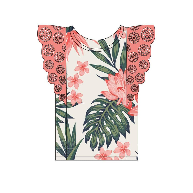 Girls Organic Cotton Flutter Sleeve Top - Tropical Days - Kindred and Crew