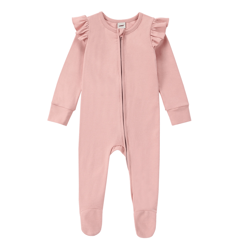 Baby girls Organic Ruffle LS Zipper Romper | Pink