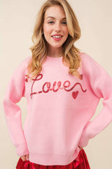 Womens Sequin Heart LOVE Sweater Main Strip