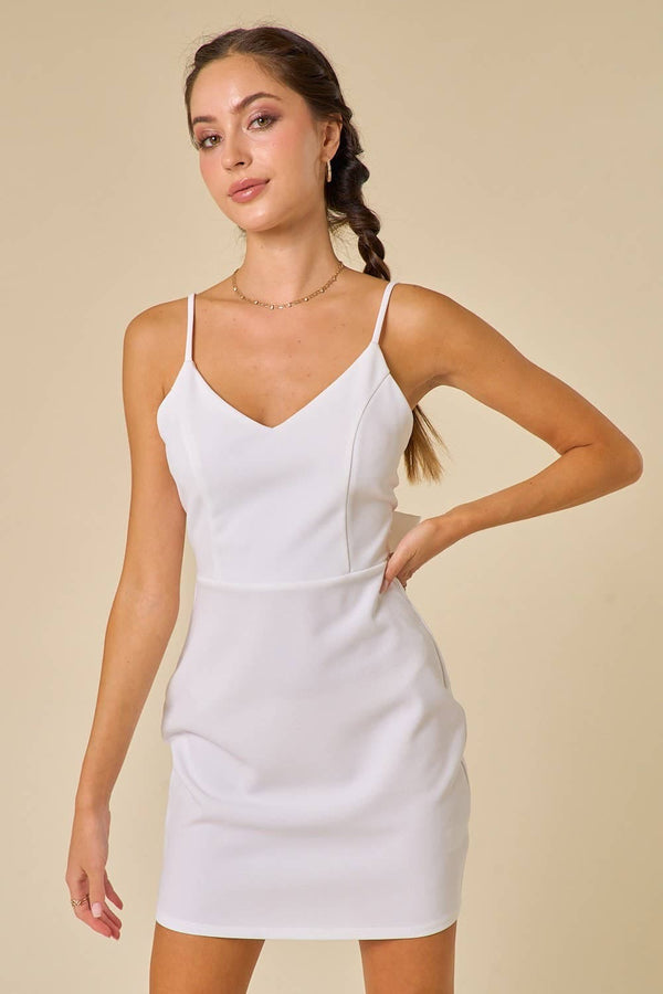 Women's Back Bow Bodycon White Dress