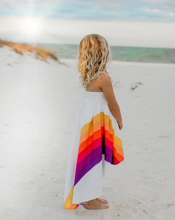 Girls Sunset Rainbow Hi Lo Frills Spring & Summer Dress