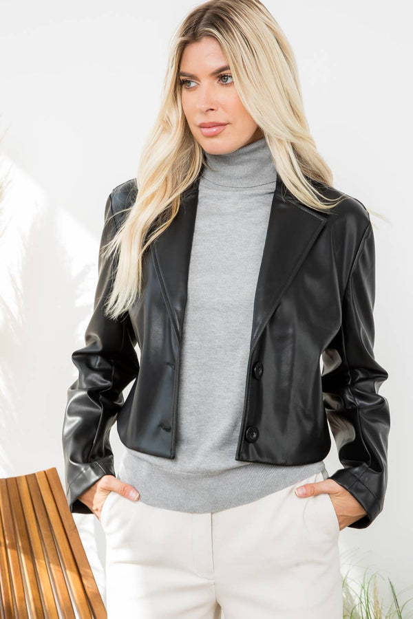 Womens Faux Leather Cropped Jacket 26 International