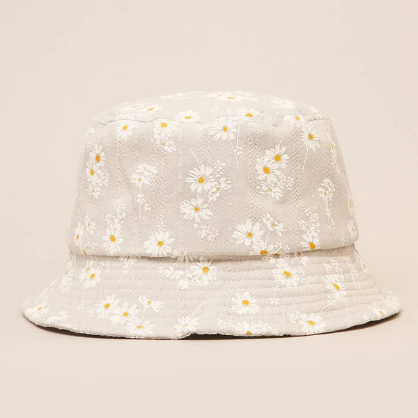 Daisy Print Lace Cotton Foldable Bucket Hat